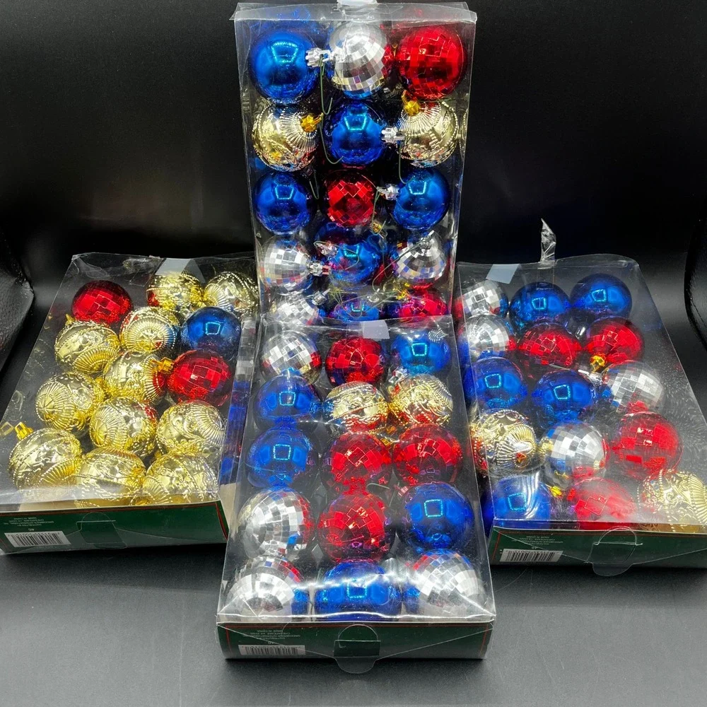 Christmas House 59ct Ball Ornaments Red Blue Silver Gold Disco Faceted 4 Packs